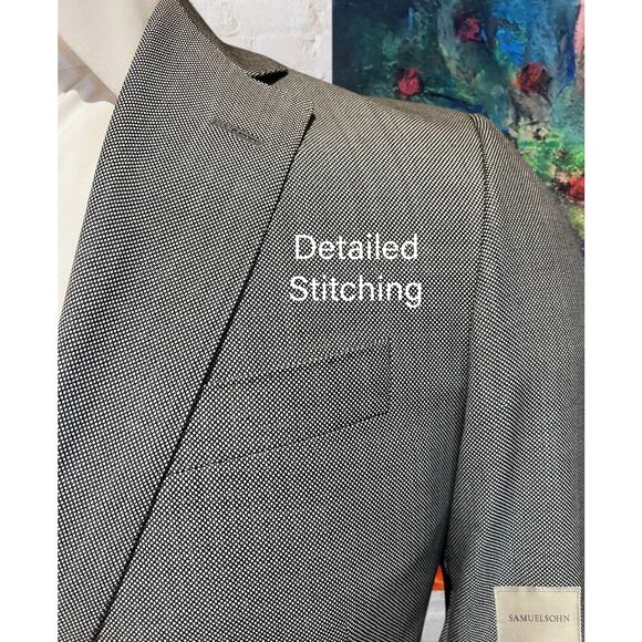Samuelsohn 40R Black and Gray Birdseye Casual Designer Blazer Sport Jacket - Picture 3 of 16